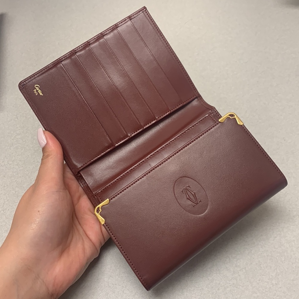 Sold❌AUTHENTIC MUST DE CARTIER TRI-FOLD FRENCH STYLE WALLET BORDEAUX LEATHER - Picture 9 of 17